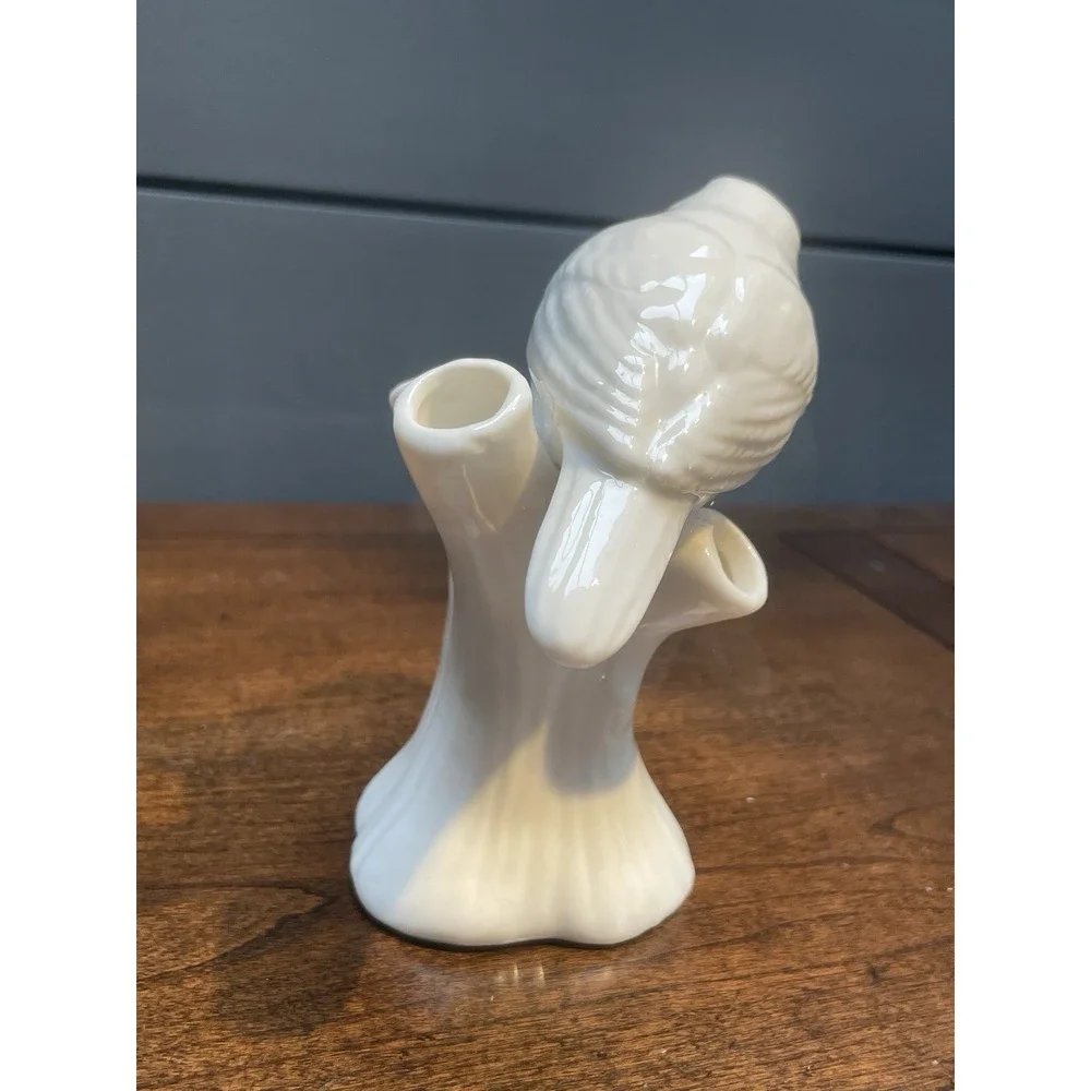 Bisque Porcelain Bird Flower White Vase Decor Dainty Size Collectible